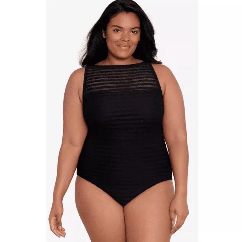Lauren Ralph Lauren BLACK OTTOMAN STRIPE Shadow-Stripe One Piece Swimsuit in 16W